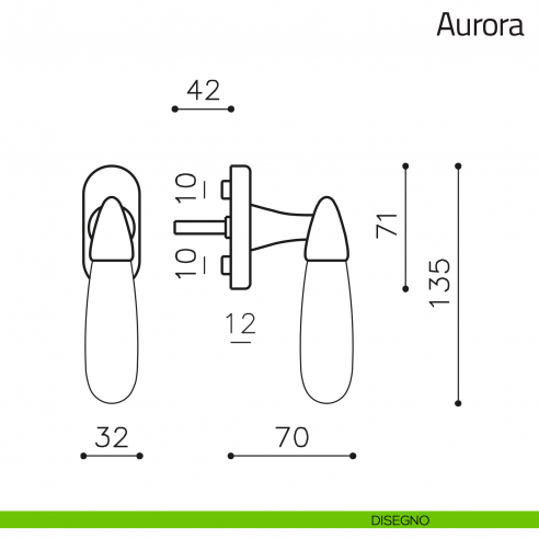 Maniglia in vetro per finestra martellina DK Aurora Olivari disegno