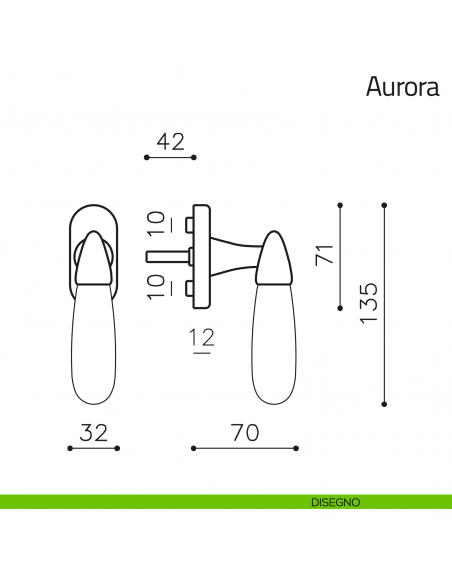 Maniglia in vetro per finestra martellina DK Aurora Olivari disegno