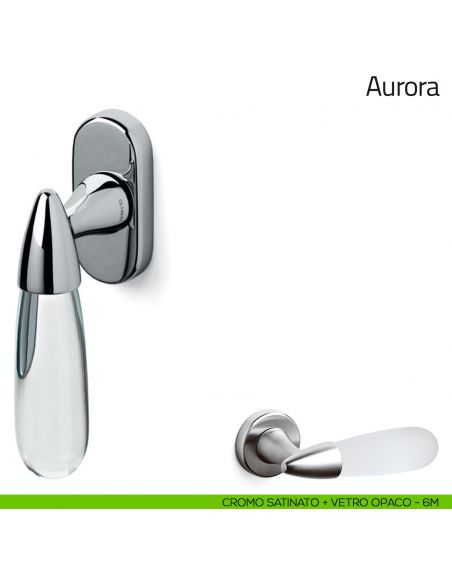 Maniglia in vetro per finestra martellina DK Aurora Olivari cromo satinato + vetro opaco (6M)