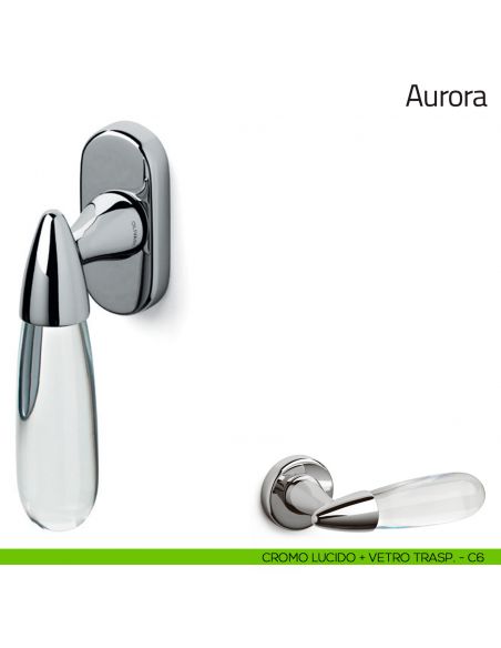 Maniglia in vetro per finestra martellina DK Aurora Olivari cromo lucido + vetro trasparente (C6)