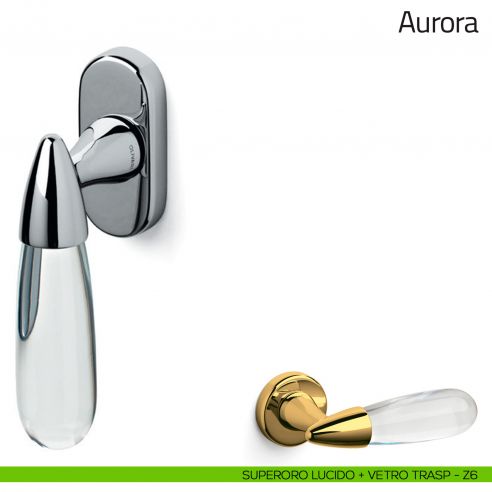 Maniglia in vetro per finestra martellina DK Aurora Olivari superoro lucido + vetro trasparente (Z6)