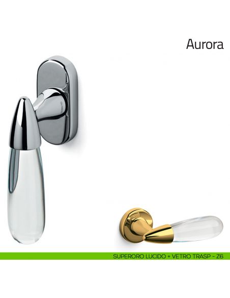 Maniglia in vetro per finestra martellina DK Aurora Olivari superoro lucido + vetro trasparente (Z6)