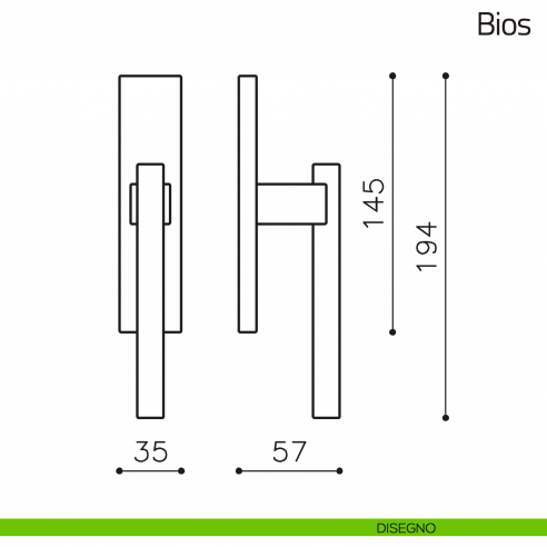 Maniglia per finestra cremonese Bios Olivari disegno