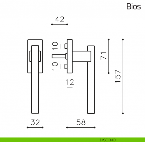 Maniglia per finestra martellina DK Bios Olivari disegno