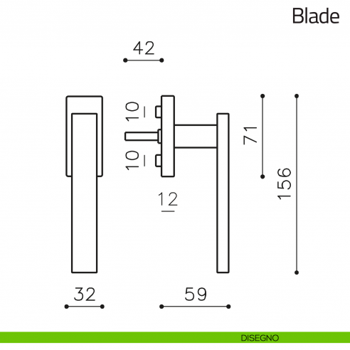 Maniglia per finestra martellina DK Blade Olivari disegno