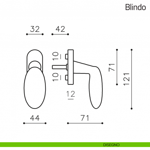 Maniglia per finestra martellina DK Blindo Olivari disegno