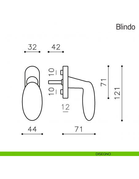 Maniglia per finestra martellina DK Blindo Olivari disegno
