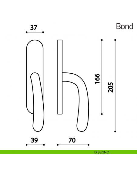 Maniglia per finestra cremonese Bond Olivari disegno