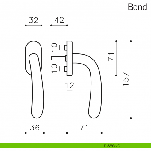 Maniglia per finestra martellina DK Bond Olivari disegno