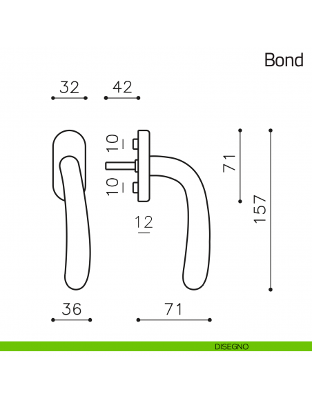 Maniglia per finestra martellina DK Bond Olivari disegno