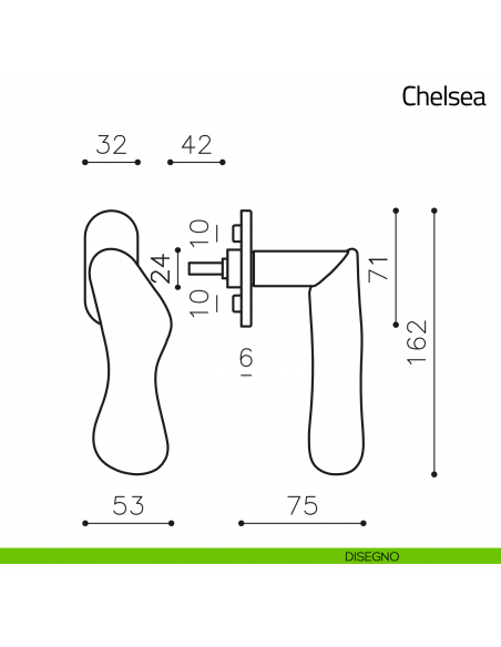 Maniglia per finestra martellina DK Chelsea Olivari bassa disegno