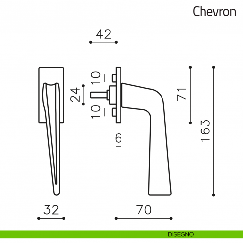 Maniglia per finestra martellina DK Chevron Olivari disegno