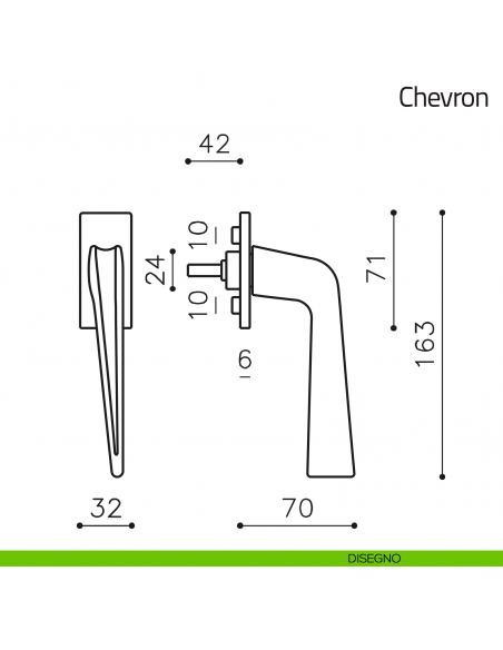 Maniglia per finestra martellina DK Chevron Olivari disegno