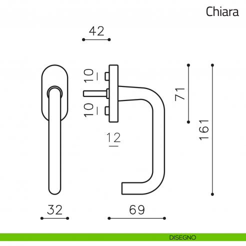 Maniglia per finestra martellina DK Chiara Olivari disegno