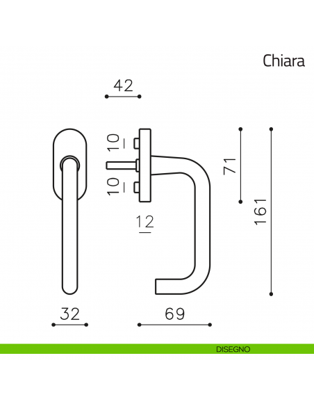 Maniglia per finestra martellina DK Chiara Olivari disegno