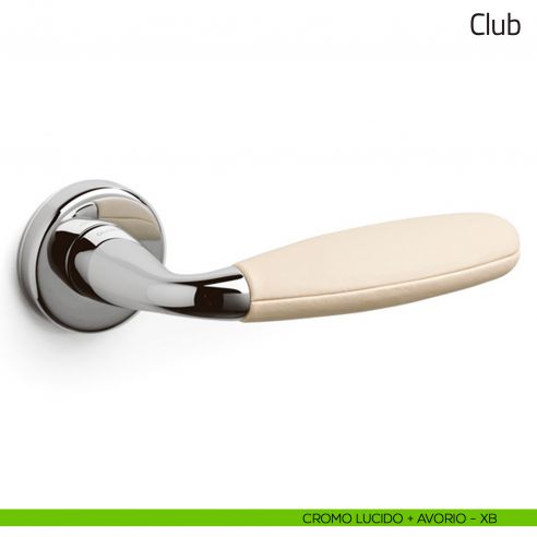 Maniglia per porta Club Olivari cromo lucido + pelle avorio