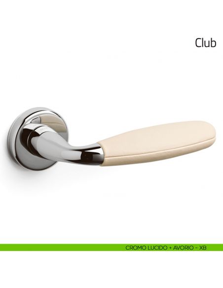 Maniglia per porta Club Olivari cromo lucido + pelle avorio