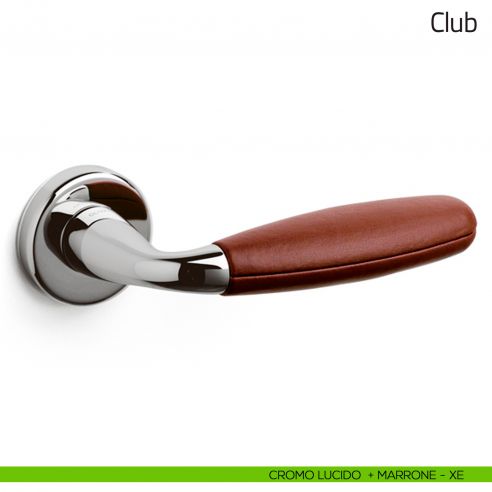 Maniglia per porta Club Olivari cromo lucido + pelle marrone