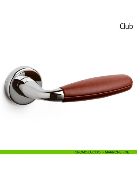 Maniglia per porta Club Olivari cromo lucido + pelle marrone