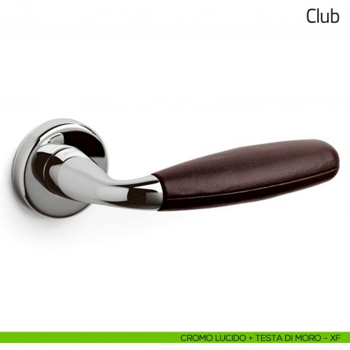 Maniglia per porta Club Olivari cromo lucido + pelle testa di moro