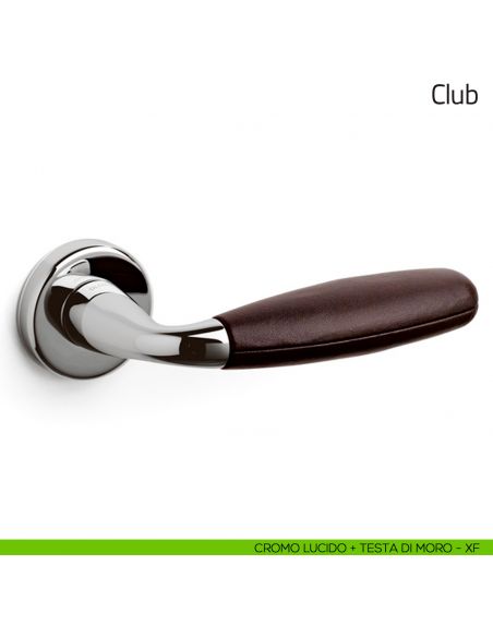 Maniglia per porta Club Olivari cromo lucido + pelle testa di moro