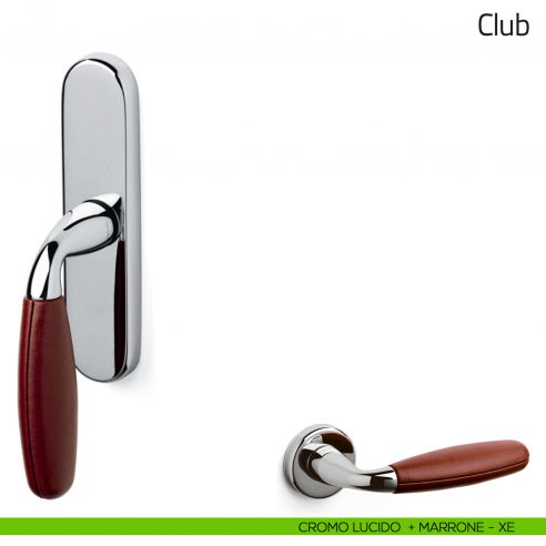 Maniglia per finestra cremonese Club Olivari cromo lucido + pelle marrone