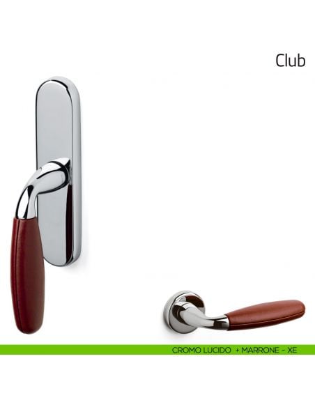 Maniglia per finestra cremonese Club Olivari cromo lucido + pelle marrone