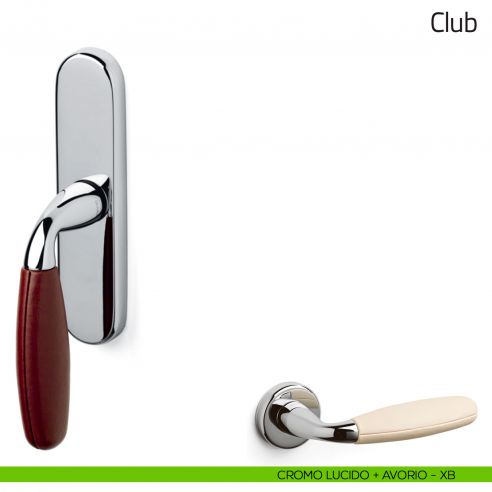 Maniglia per finestra cremonese Club Olivari cromo lucido + pelle avorio