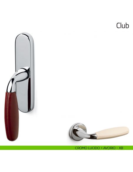 Maniglia per finestra cremonese Club Olivari cromo lucido + pelle avorio