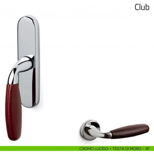 Maniglia per finestra cremonese Club Olivari cromo lucido + pelle testa di moro