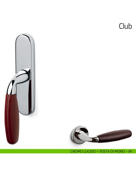 Maniglia per finestra cremonese Club Olivari cromo lucido + pelle testa di moro