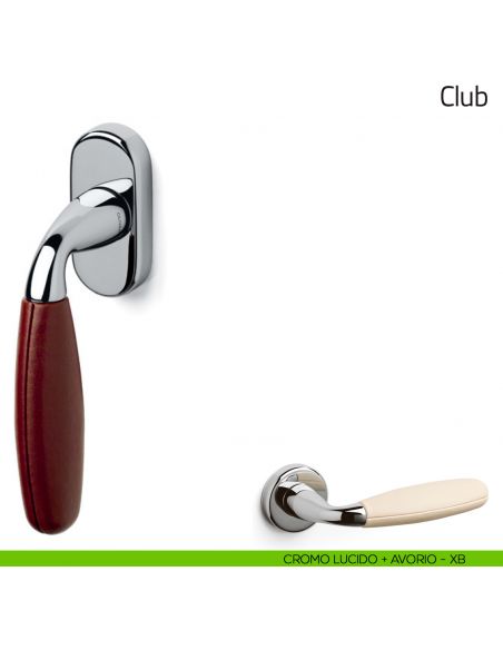 Maniglia per finestra martellina DK Club Olivari cromo lucido + pelle avorio