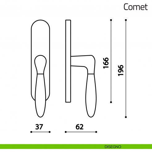 Maniglia per finestra cremonese Comet Olivari disegno