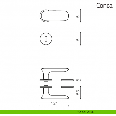 Maniglia per porta Conca Olivari bassa foro patent