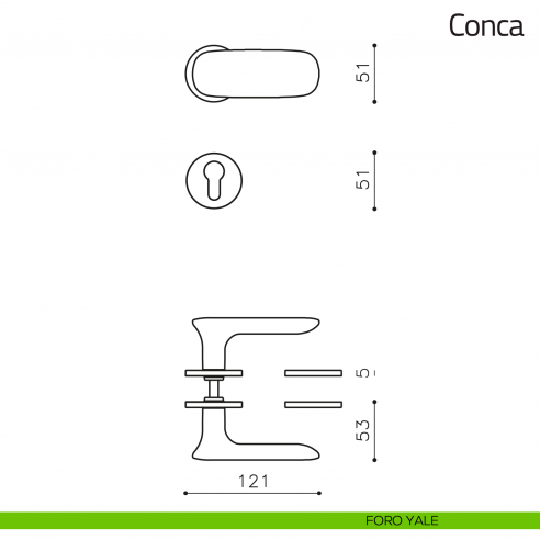 Maniglia per porta Conca Olivari bassa foro yale