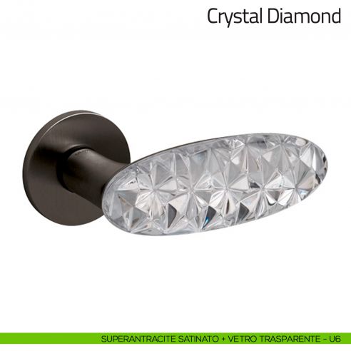 Maniglia per porta Crystal Diamond Olivari in vetro superantracite satinato + vetro trasparente