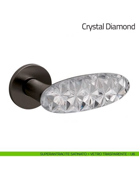 Maniglia per porta Crystal Diamond Olivari in vetro superantracite satinato + vetro trasparente