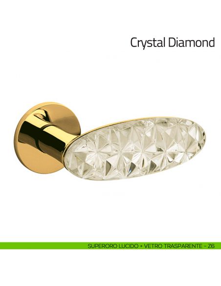 Maniglia per porta Crystal Diamond Olivari in vetro superoro lucido + vetro trasparente