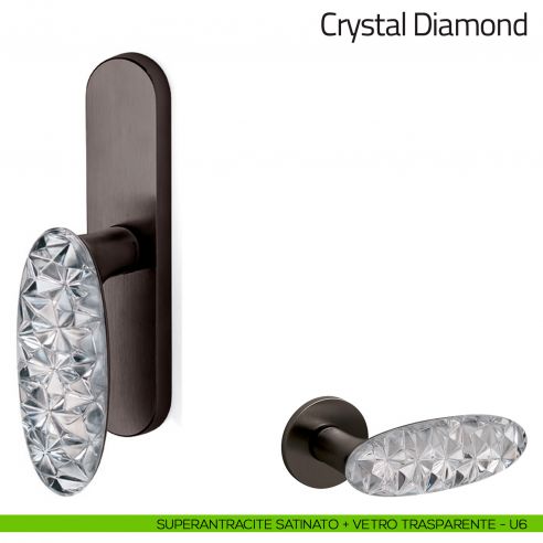 Maniglia per finestra cremonese Crystal Diamond Olivari in vetro superantracite satinato + vetro trasparente