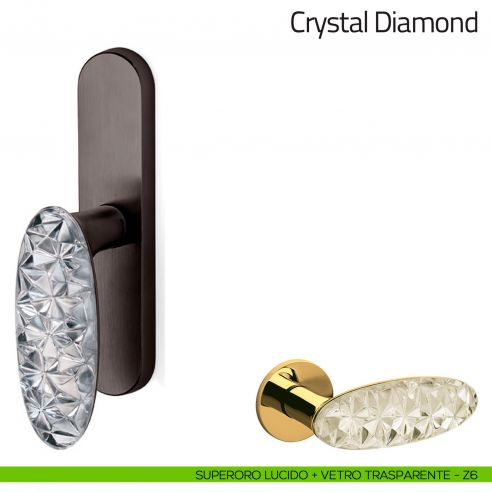 Maniglia per finestra cremonese Crystal Diamond Olivari in vetro superoro lucido + vetro trasparente