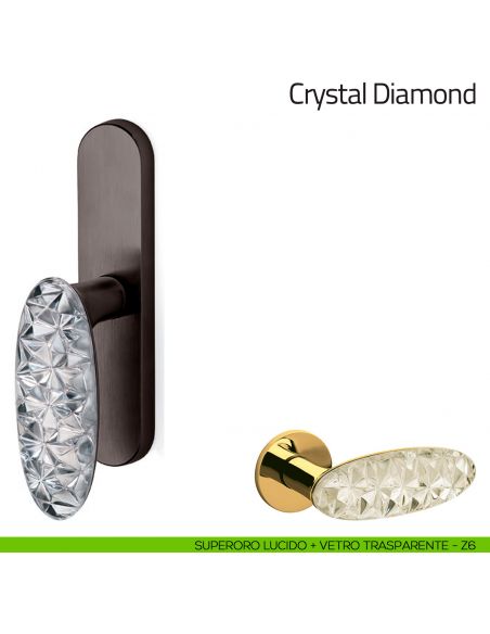 Maniglia per finestra cremonese Crystal Diamond Olivari in vetro superoro lucido + vetro trasparente