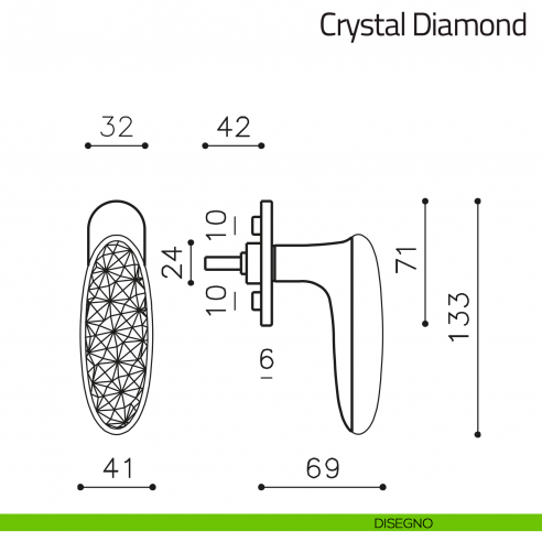 Maniglia per finestra martellina DK Crystal Diamond Olivari disegno
