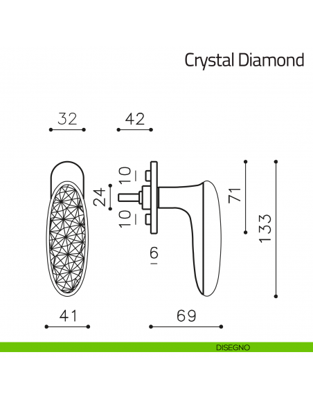 Maniglia per finestra martellina DK Crystal Diamond Olivari disegno