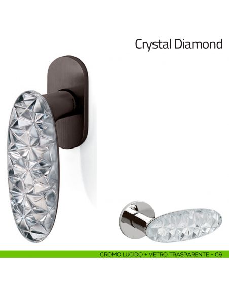 Maniglia per finestra martellina DK Crystal Diamond Olivari cromo lucido + vetro trasparente