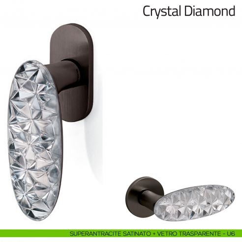 Maniglia per finestra martellina DK Crystal Diamond Olivari superantracite satinato + vetro trasparente