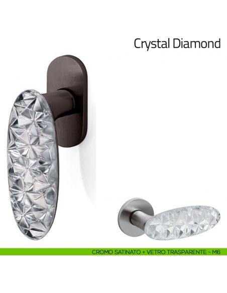 Maniglia per finestra martellina DK Crystal Diamond Olivari cromo satinato + vetro trasparente