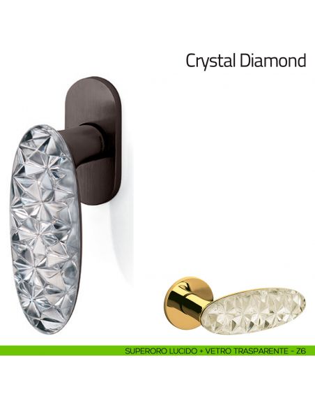 Maniglia per finestra martellina DK Crystal Diamond Olivari superoro lucido + vetro trasparente