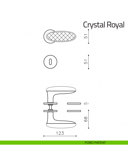 Maniglia per porta Crystal Royal Olivari in vetro foro patent