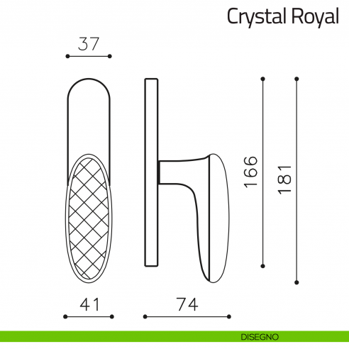 Maniglia per finestra cremonese Crystal Royal Olivari in vetro disegno