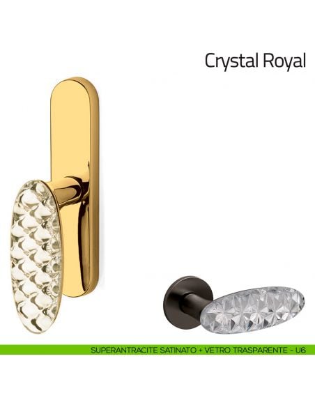 Maniglia per finestra cremonese Crystal Royal Olivari superantracite lucido + vetro trasparente